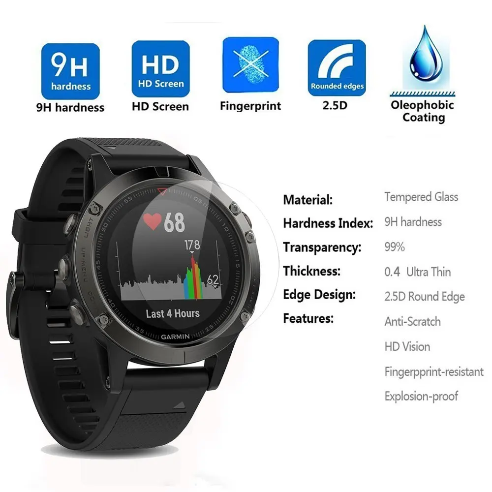 3 шт. для Garmin Fenix 5 закаленное стекло матовое 9H 2.5D Премиум Защитная пленка экрана
