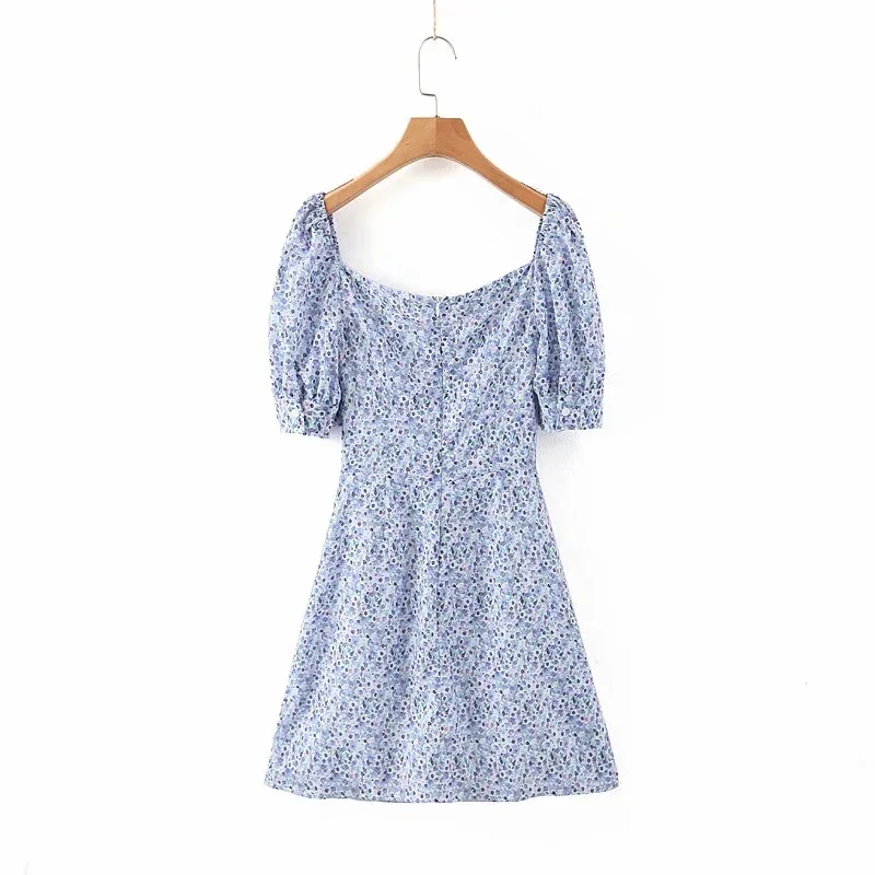 

Women Dresses Summer 2021 Square Collar Floral Print Boho Beach Dress Bubble Short Sleeve A Line Sweet Dress Fashion Sundress