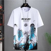 new casual t shirt classic chinese landscape painting print pattern round neck fashion hip hop street lovers short sleeves
