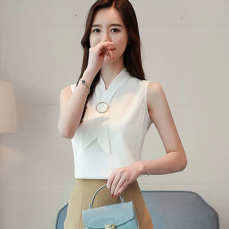 Модные летние женские топы без рукавов блузки женская рубашка с V-образным