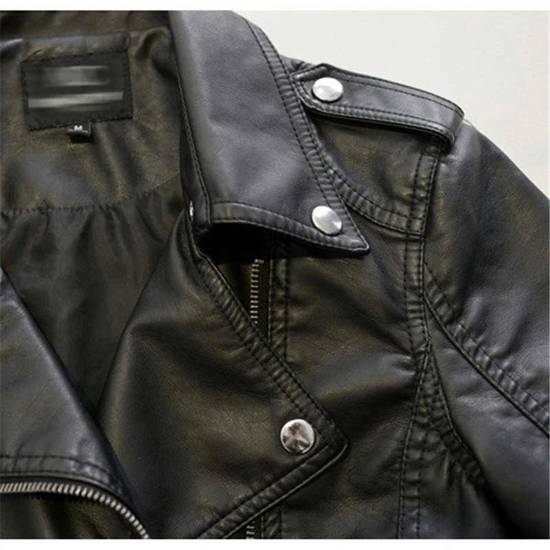 Женская короткая мотоциклетная куртка из искусственной кожи большого размера с