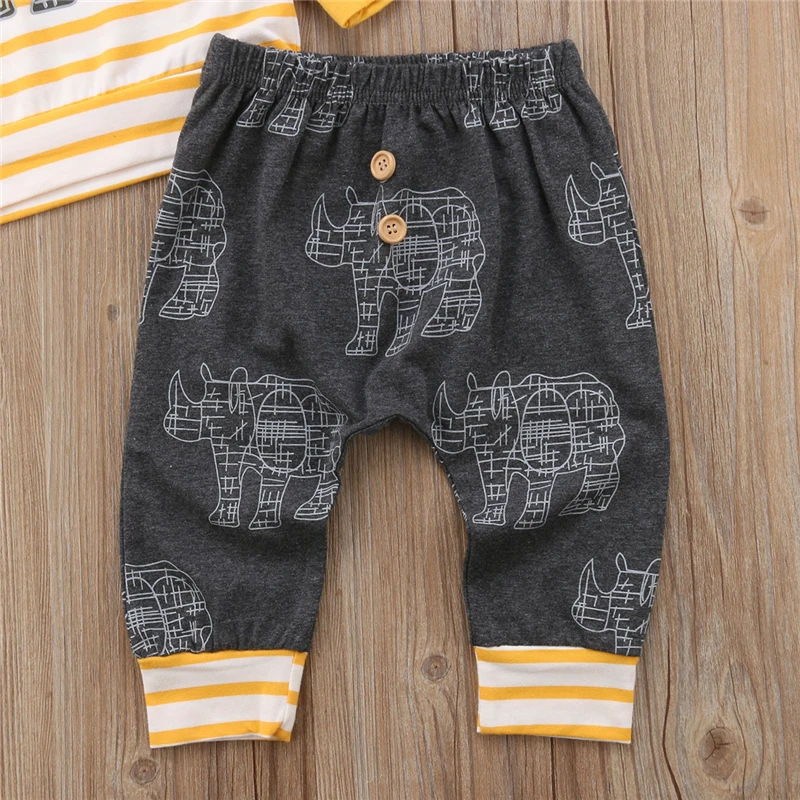 AA 2pcs Toddler Kids Baby Boys Clothes Animal Pattern Top T-shirt+ Stripe Harem Pants Infant Baby Boy Clothes Kids Clothing Sets