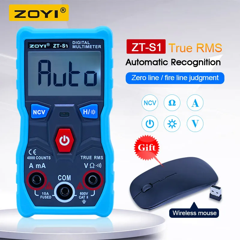 ZOYI ZT S1 True RMS multimetro LCD Цифровой мультиметр 4000 отсчетов подсветка авто диапазон с NCV