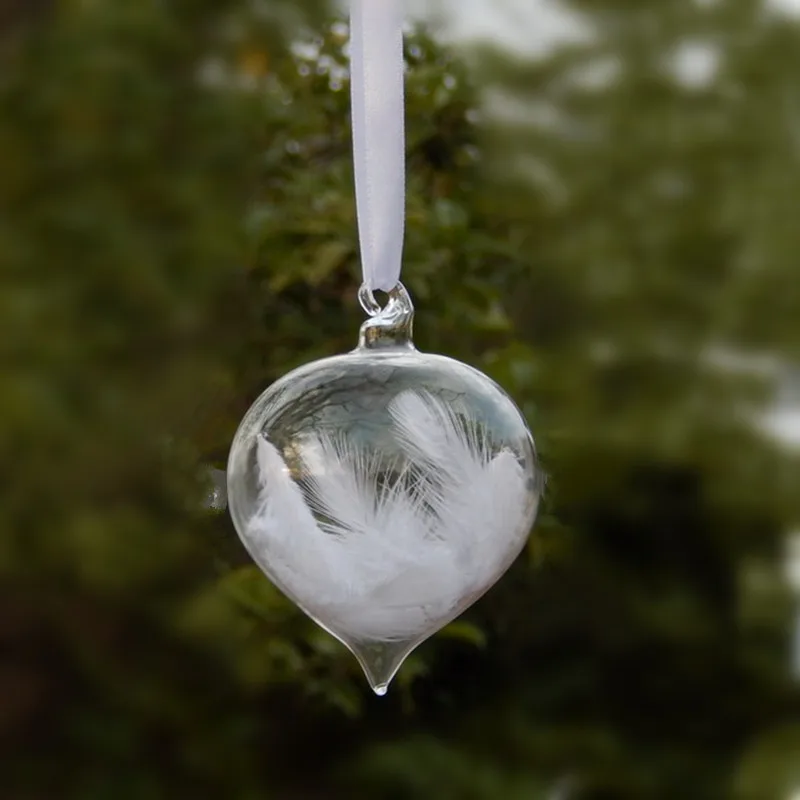 

2pcs/pack Diameter=10cm Inner Feather Transparent Glass Ball Hotel School Window Wedding Decoration Hanging Globe Onion Pendant