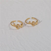 high end pvd gold finish leaf slight adjustable open ring for women stainless steel rings drop shipping