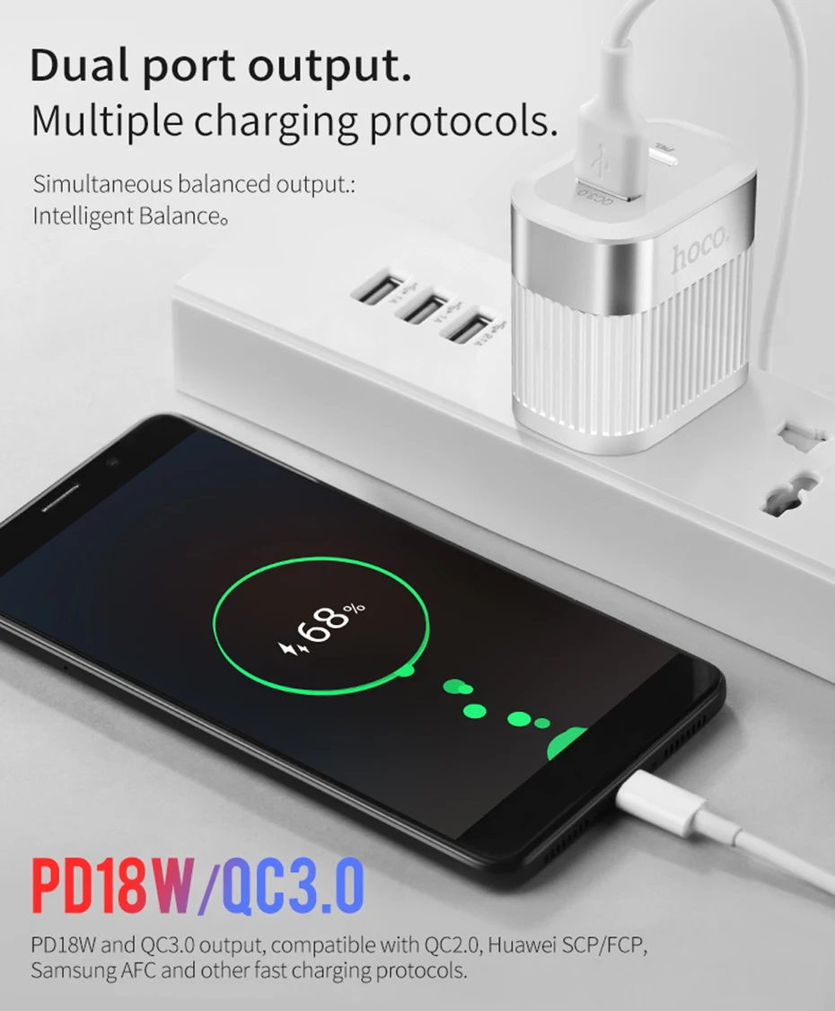 HOCO PD QC3.0 USB быстрое зарядное устройство для телефона 18 Вт Быстрая зарядка 3,0 ЕС США вилка настенный USB зарядное устройство адаптер полное соглашение для iPhone samsung