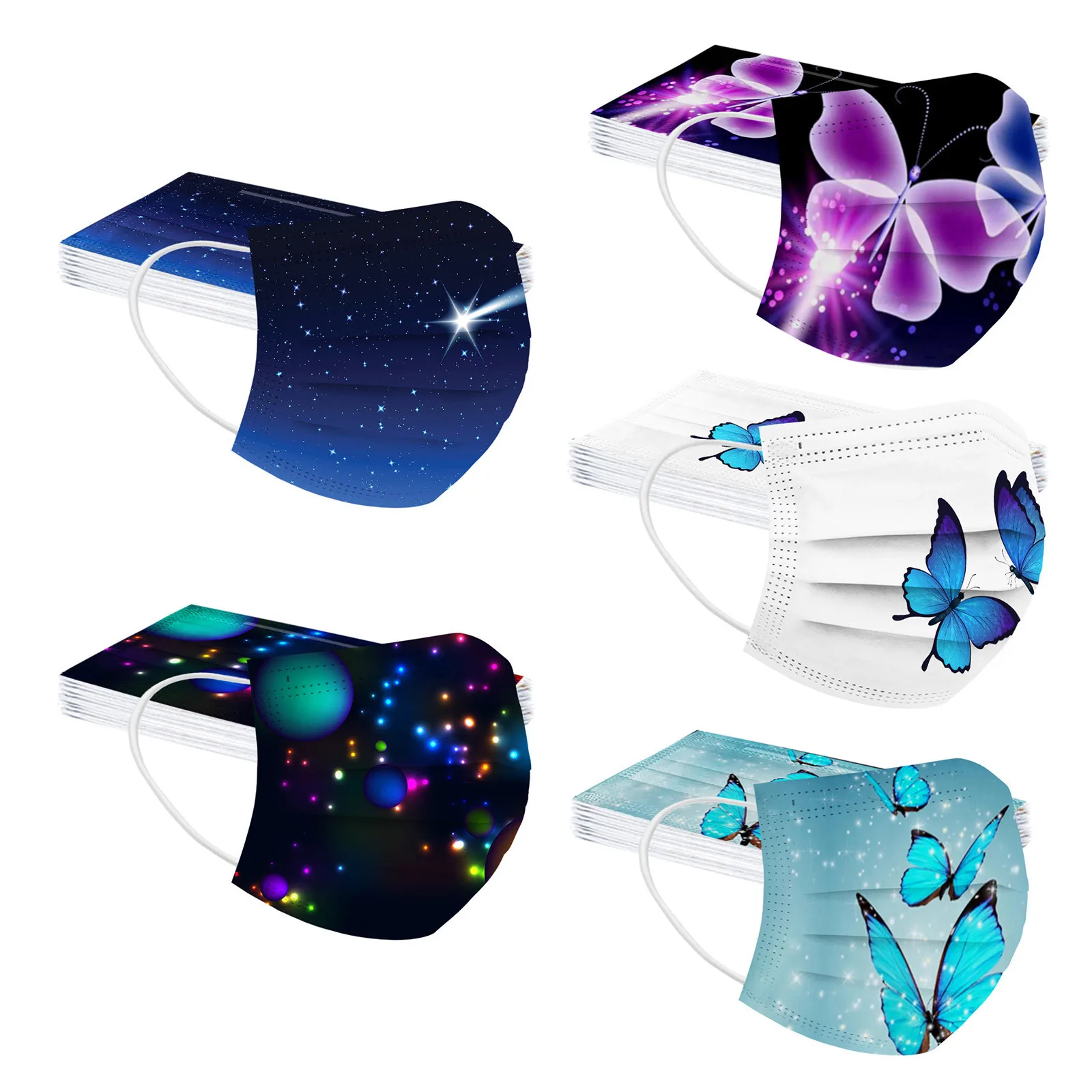 

50pcs Kids Children's Mask Disposable Face Mask Industrial 3Ply Ear Loop Face Mask Outdoor Rainbow print Mouth Cover mascarillas