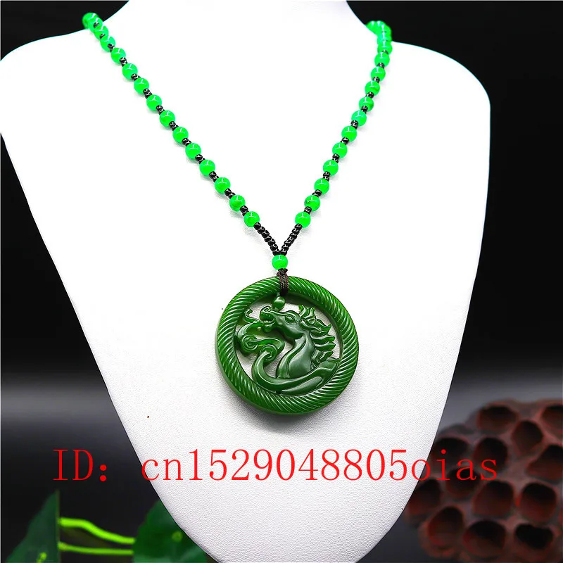 Натуральный зеленый нефрит лошадь кулон бусины ожерелье Модные очаровательные