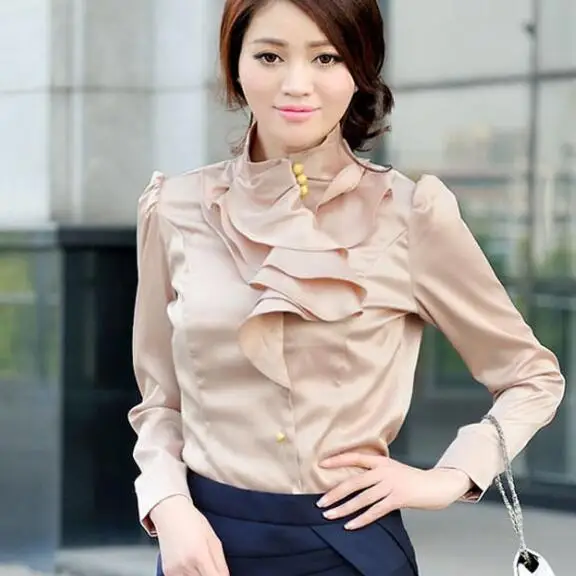 Туника 2020 осень белые шифоновые рубашки с оборками блузки размера плюс для