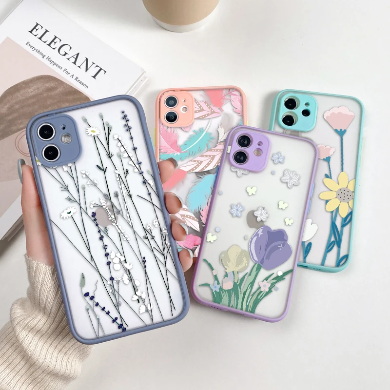 Flower Painted Phone Case For iPhone 11 Case Mini 12 13 Pro Max Protective Soft Fundas For iphone XR X XS MAX 6 6S 7 8 Plus SE2