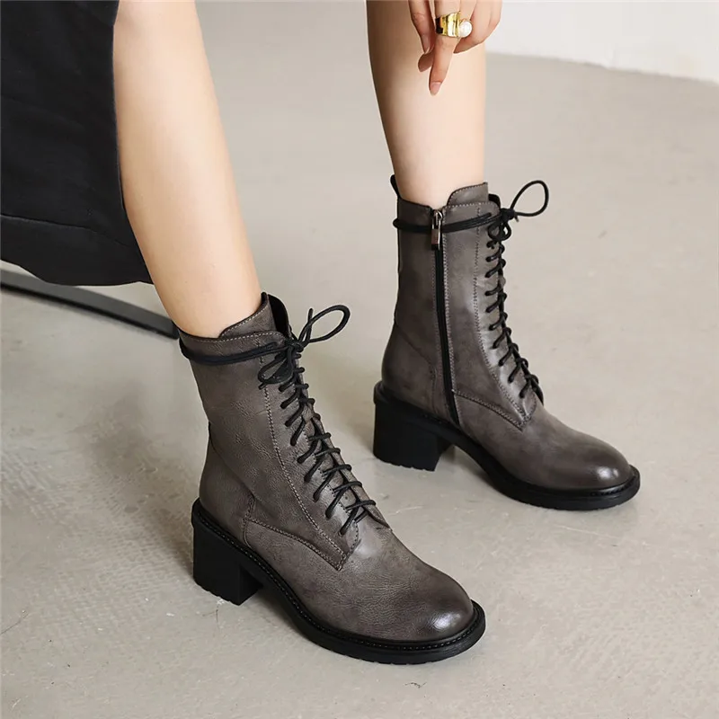 

ASUMER 2020 hot sale European Style ankle boots women round toe zip lace up autumn winter vintage boots ladies casual shoes