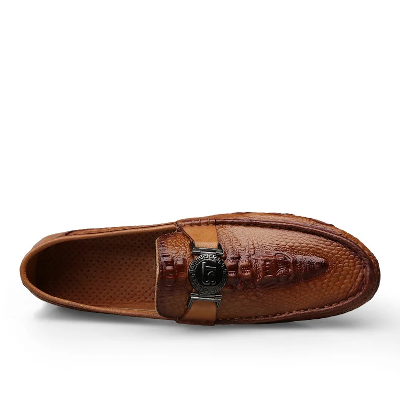 Туфли мужские из натуральной кожи без застежки Крокодиловая Кожа Мокасины