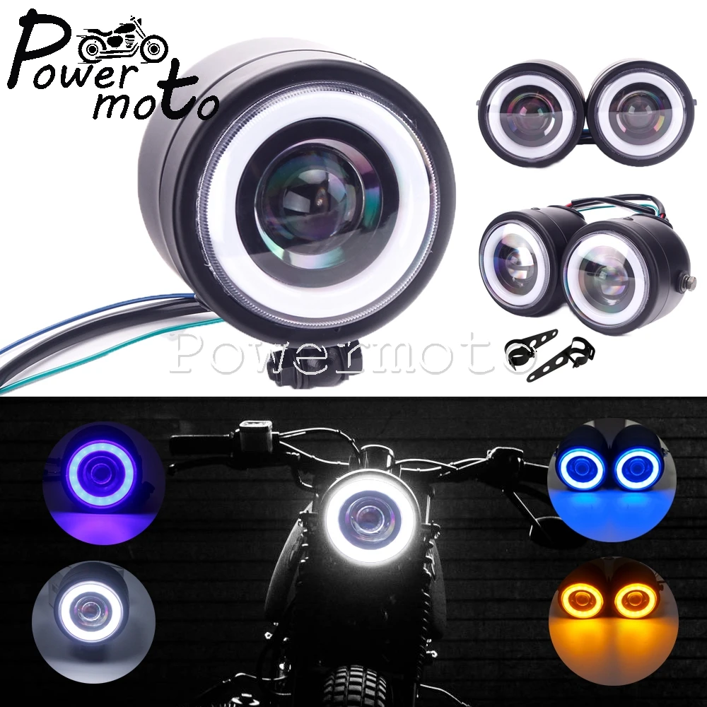 

Мотоцикл LED Угол Глаза Твин двойной Dominator фары для Harley Dyna Bobber Chopper Cafe Racer Honda скремблер