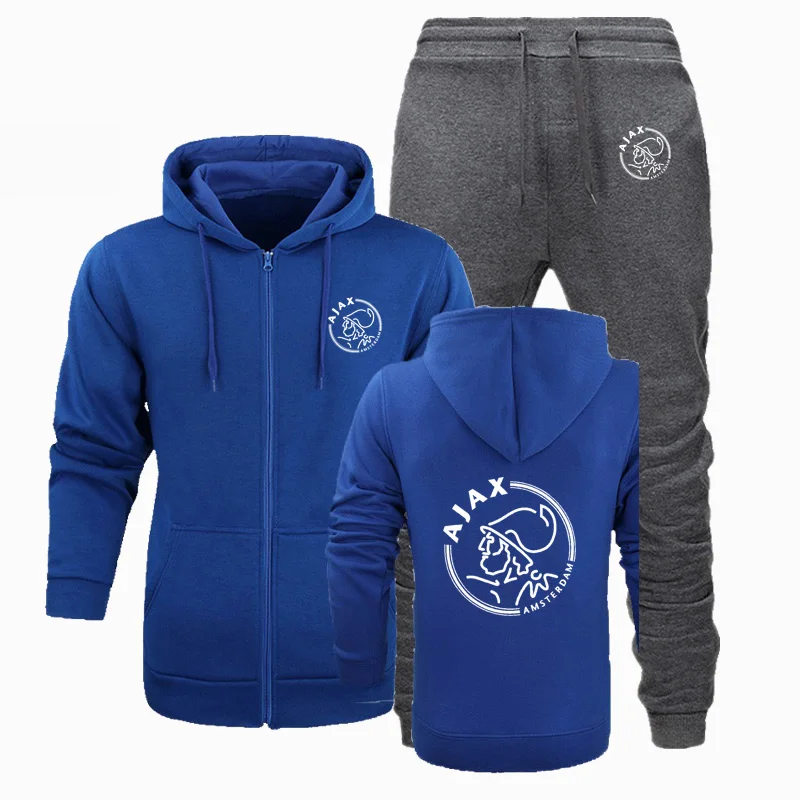 

2020 new fashion AJAX hooded sportswear men's sportswear two-piece thickened fleece hooded cotton + pants sports suit men