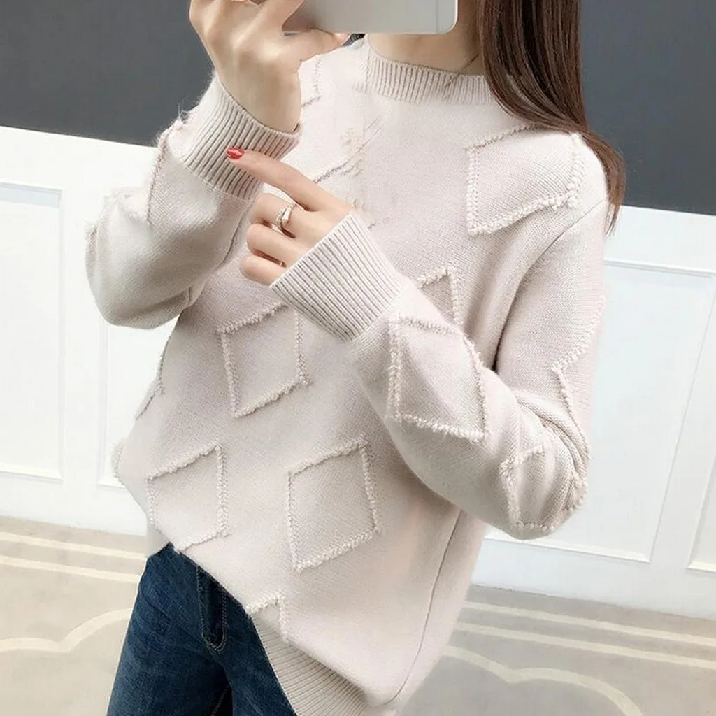 MISSOMO осень-зима свитер для женщин связанное с узором &quotромбиками&quot длинный