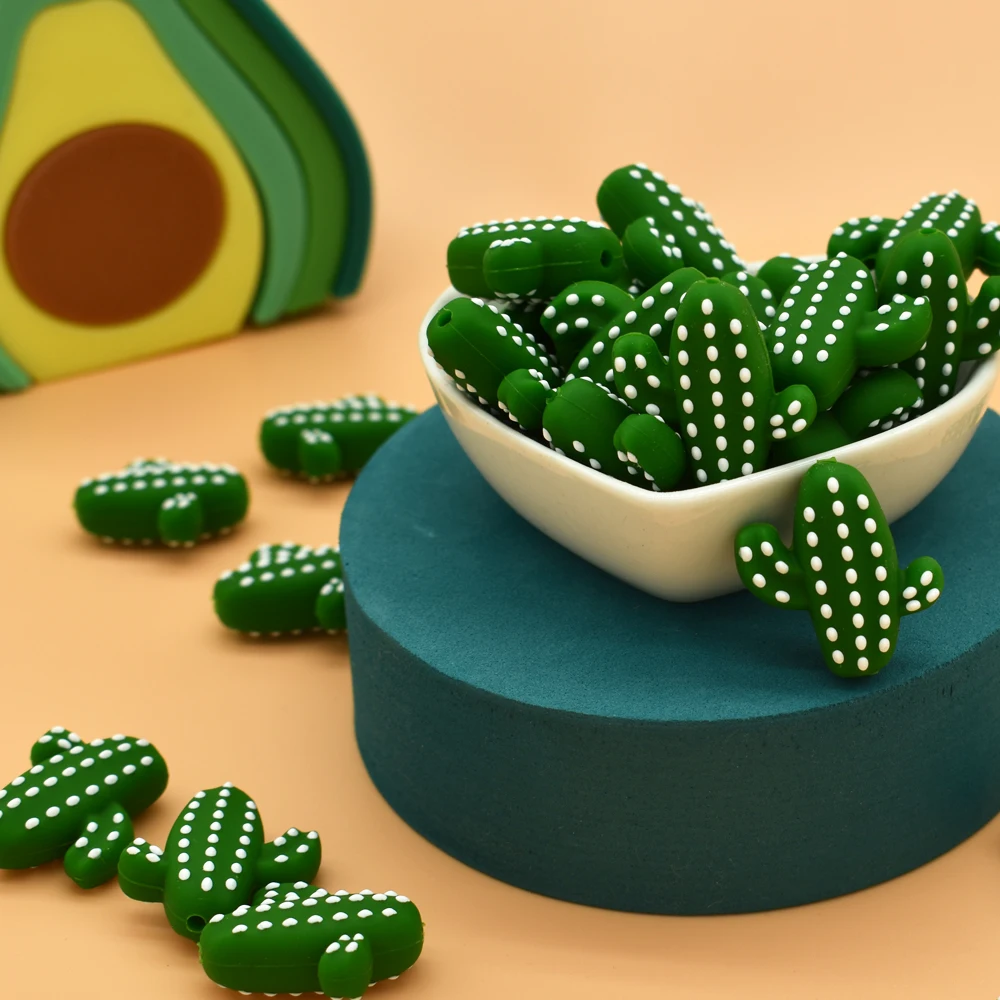 Cuentas de silicona de 5 piezas para morder, cuentas de Cactus para beb&eacute;, para fabricaci&oacute;n de joyas, cuentas de dentici&oacute;n, soporte de chupete DIY, accesorios de Juguetes-1