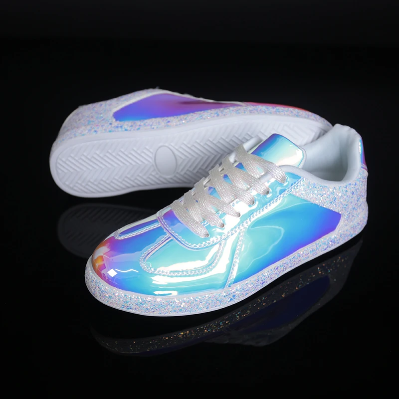 Модные блестящие женские кроссовки на плоской подошве Блестящие Кроссовки