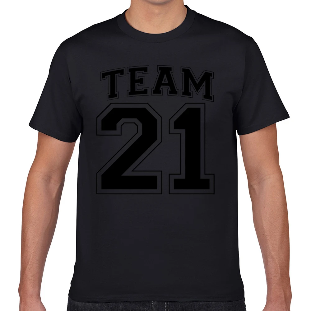 

Tops T Shirt Men team 21 birthday Basic Black Geek Custom Male Tshirt fa003
