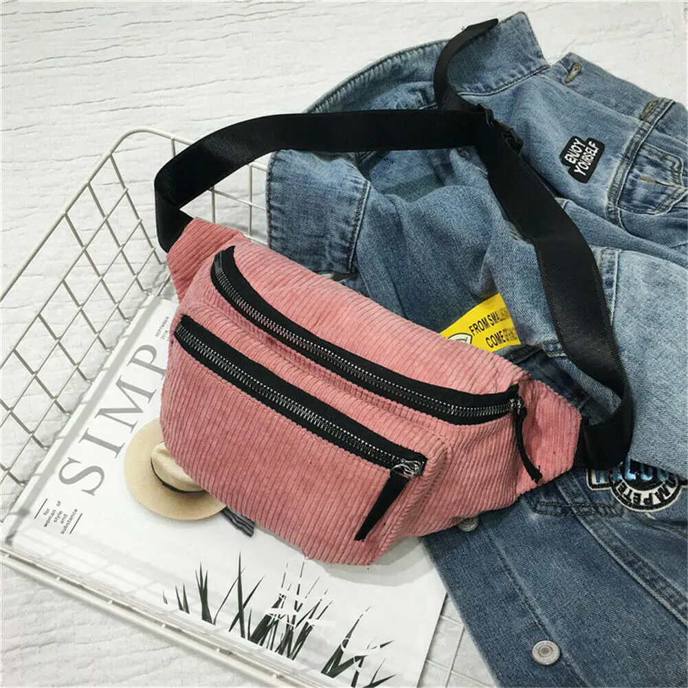 

Ladies Designer Canvas Fanny Pack Fashion Street Money Banana Phone Chest Bag Bum Belt BagsWomen Men Corduroy Waist Bag