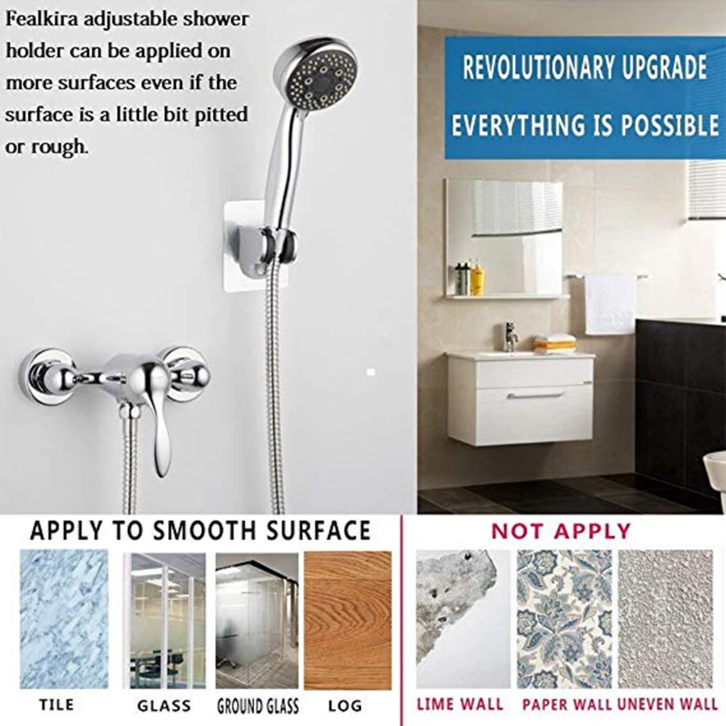 useful adjustable polished self adhesive handheld suction up drill free shower head holder showerhead rack punch free adjustable free global shipping