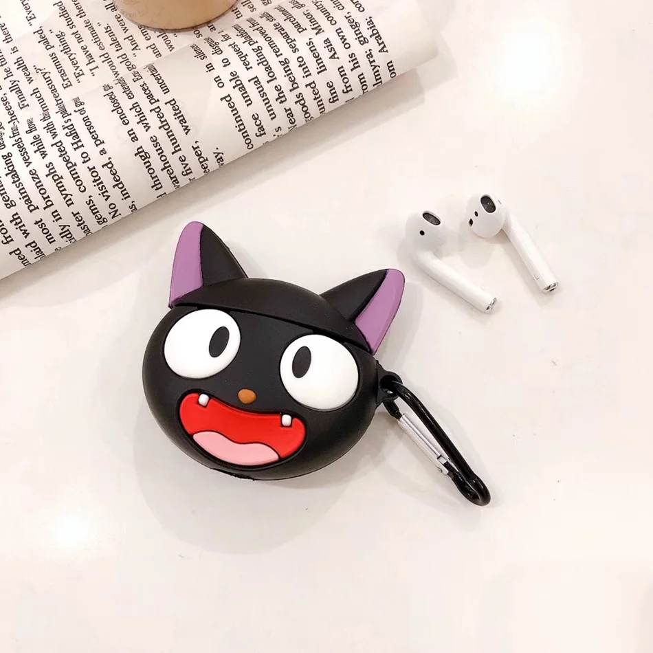 Для AirPods чехол 3D милый мультфильм Kawaii Кошка Собака чехол для наушников для Airpods 2/i10/i11 TWS Защитная крышка с крючок карабина - Цвет: Black Cat