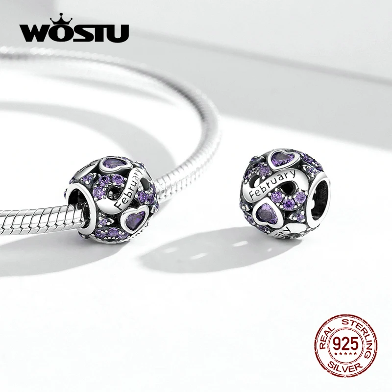 Бусина для браслета Wostu из серебра 925 пробы с камнем по месяцу рождения