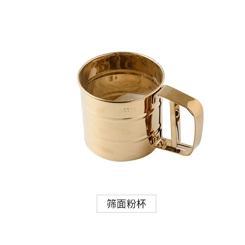 

Originality Kitchen Baking Tool Suit Golden Stainless Steel Whisk Screening Cup Of Scraper Egg Powder Mixer Stirring Rotary 1pc