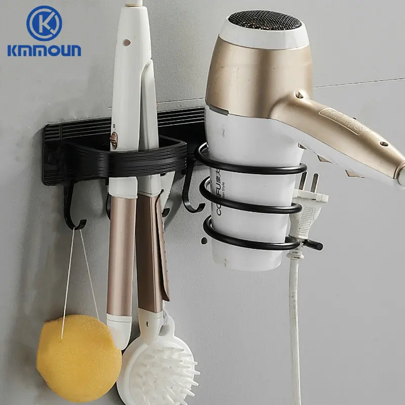 Black Hair Dryer Holder Novelty Households Rack Blow Bathroom Shelf Space Aluminum Wall Mounted Storage | Обустройство дома
