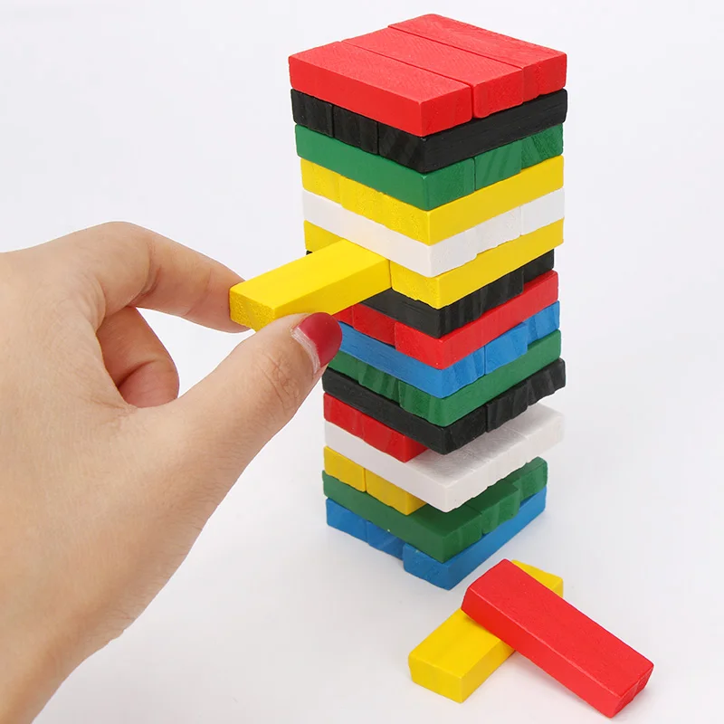 

48pcs/set Wooden Building Block Colored Jenga Stacking Game Wooden Rainbow Blocks Domines Wood Educational Toy For Kids