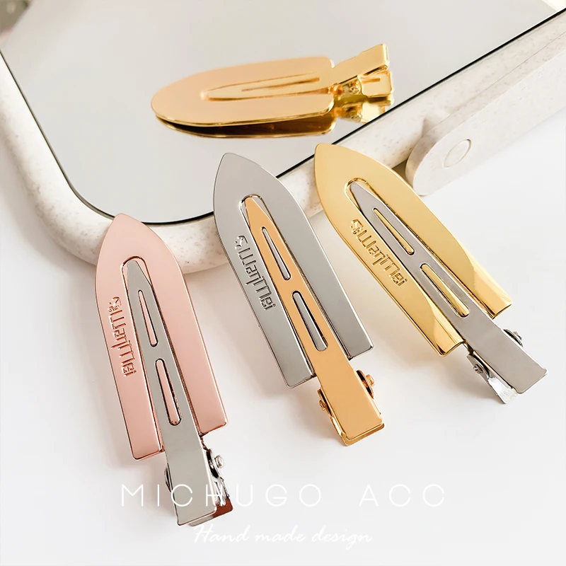 

2020 New Fashion Women Metal Hair Clip Solid Color Snap Hair Barrette Stick Hairpin For Girls Hair Styling Accessories