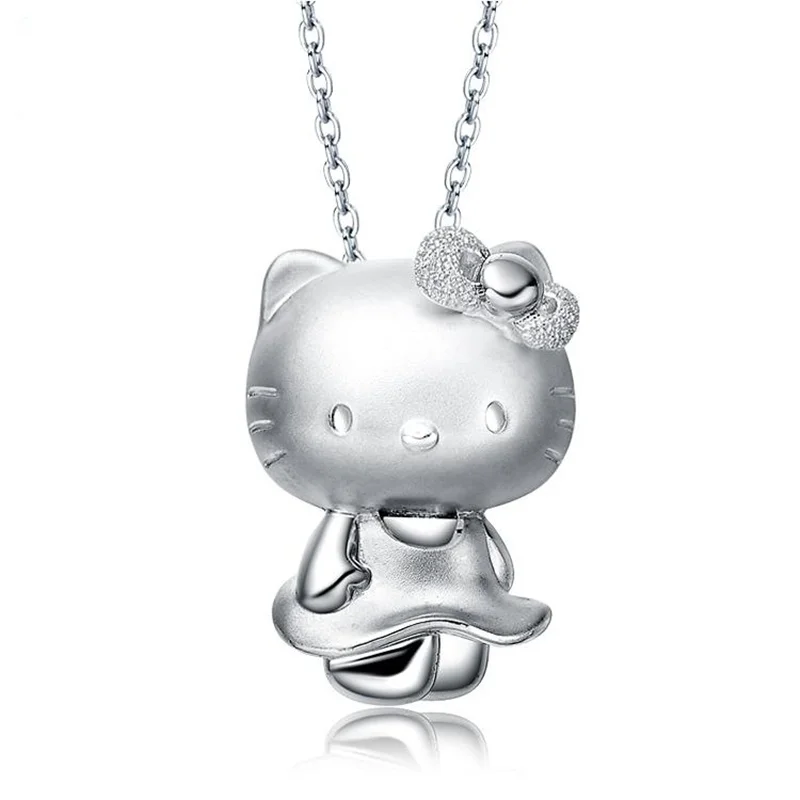 

Модное посеребренное ожерелье с подвеской в виде котенка Hello Kitty, ожерелье с пескоструйной обработкой, Женская цепочка до ключицы, ювелирные...