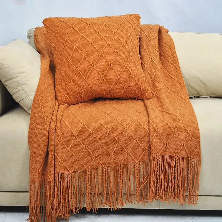 

2023 Nordic Bohemian Style Blanket Solid Color Office Blanket Soft and Comfortable Air Permeability Blankets for Beds Queen
