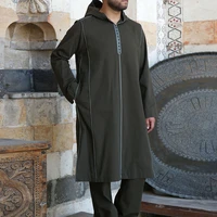 eid mubarak mens muslim fashion black hooded robe kaftan pakistani linen striped hooded long dress casual loose dubai abaya isl