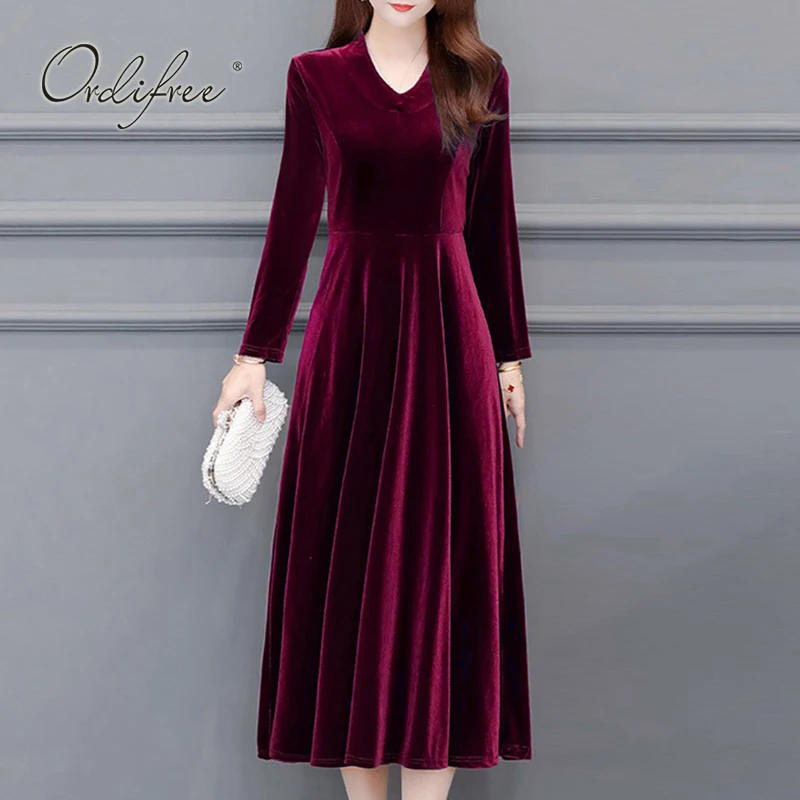 Женское вельветовечерние платье-миди Ordifree винтажное вечернее черное платье 2021 3XL