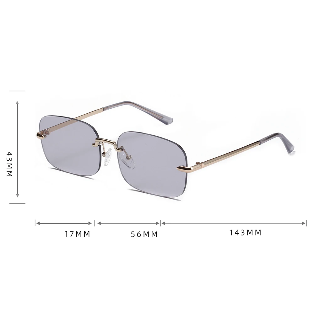 

Kachawoo square woman sunglasses rimless green light color gold retro sun glasses rectangular man uv400 metal 2021 new year gift