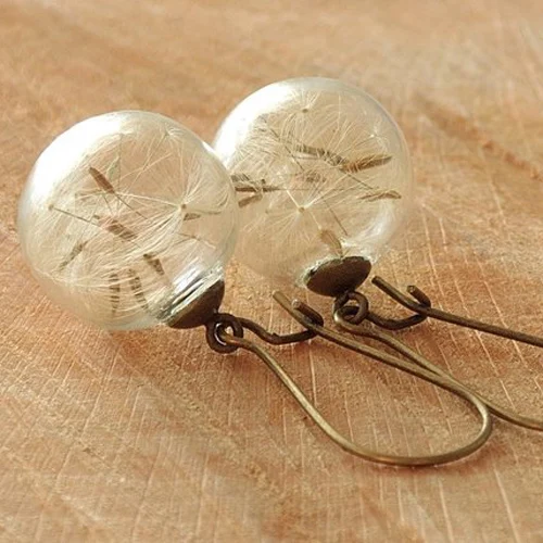 2pairs16MM Стекло глобус принт в виде одуванчиков серьги из семян эко ботанический