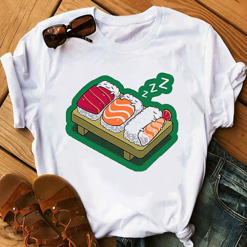 

Cute Sushi Cartoon Printed T Shirt women Top Graphic Tee harajuku tshirt Female Streetwear Oversized Short Sleeve Shirt Tees