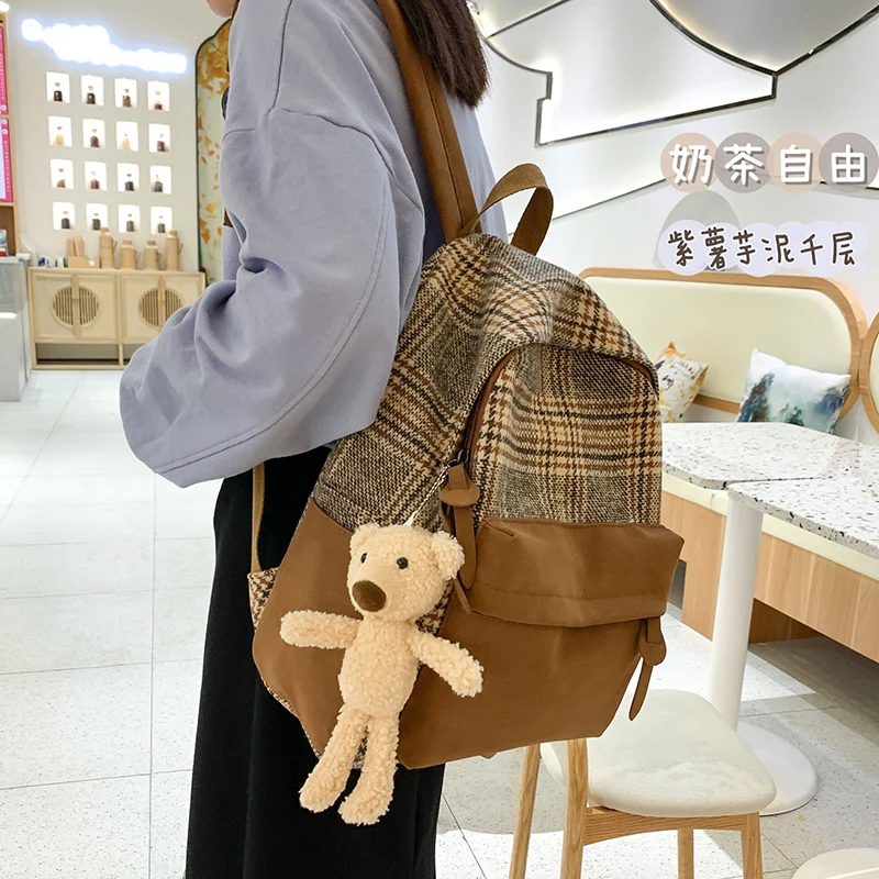 

Vintage Plaid Women'S Backpack Fashion Shoulder Bag Female College Bookbag Cute Student Backpack For Girl School Bag 2021
