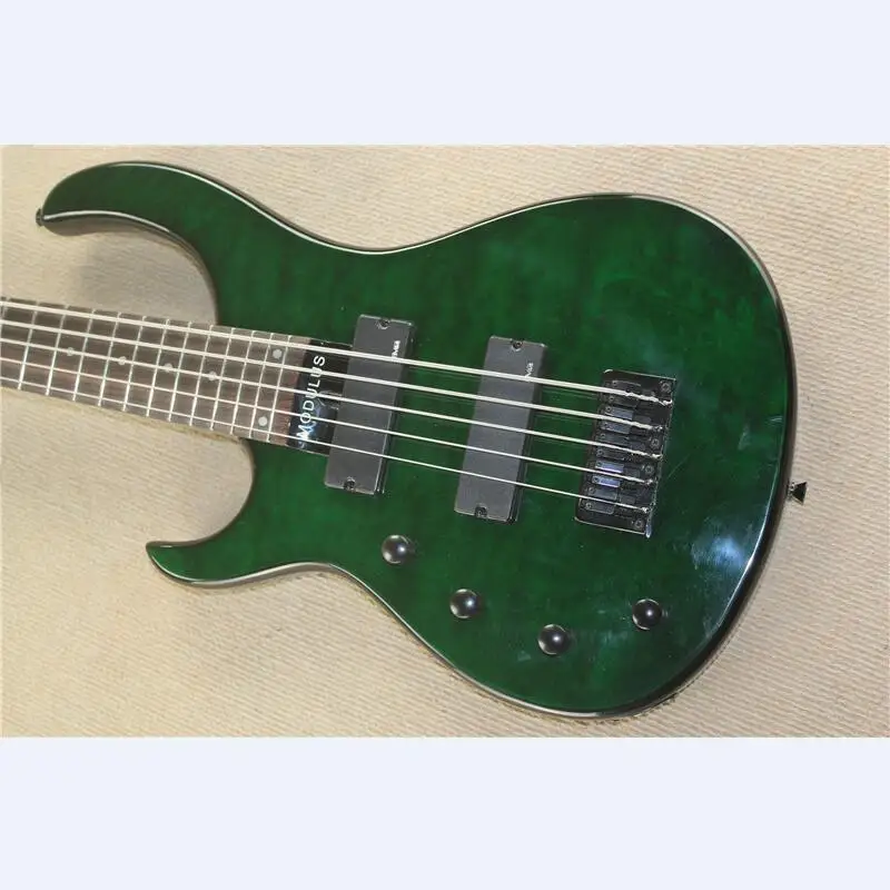 Левшей модульный бас 5 струн левшей электрический гитара зеленая стеганая