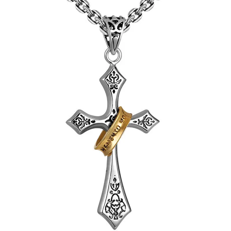 

New Silve Necklace Men Vintage Cross Pendant Necklace Trendy Men's Personality For Boyfriend Exquisite Jewelry Accessory