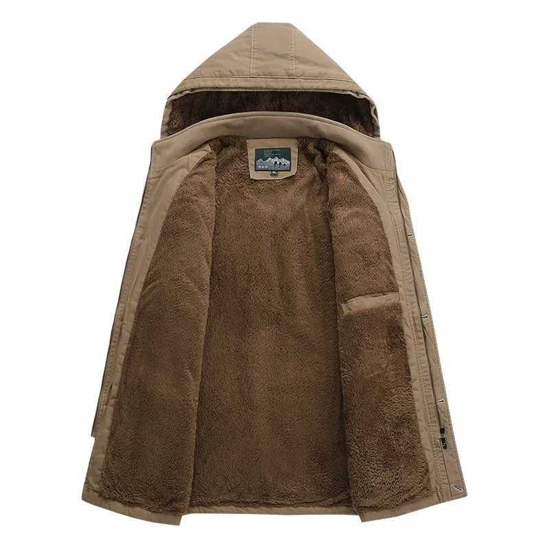 Мужская зимняя куртка на флисовой хлопковой подкладке со съемной шапкой