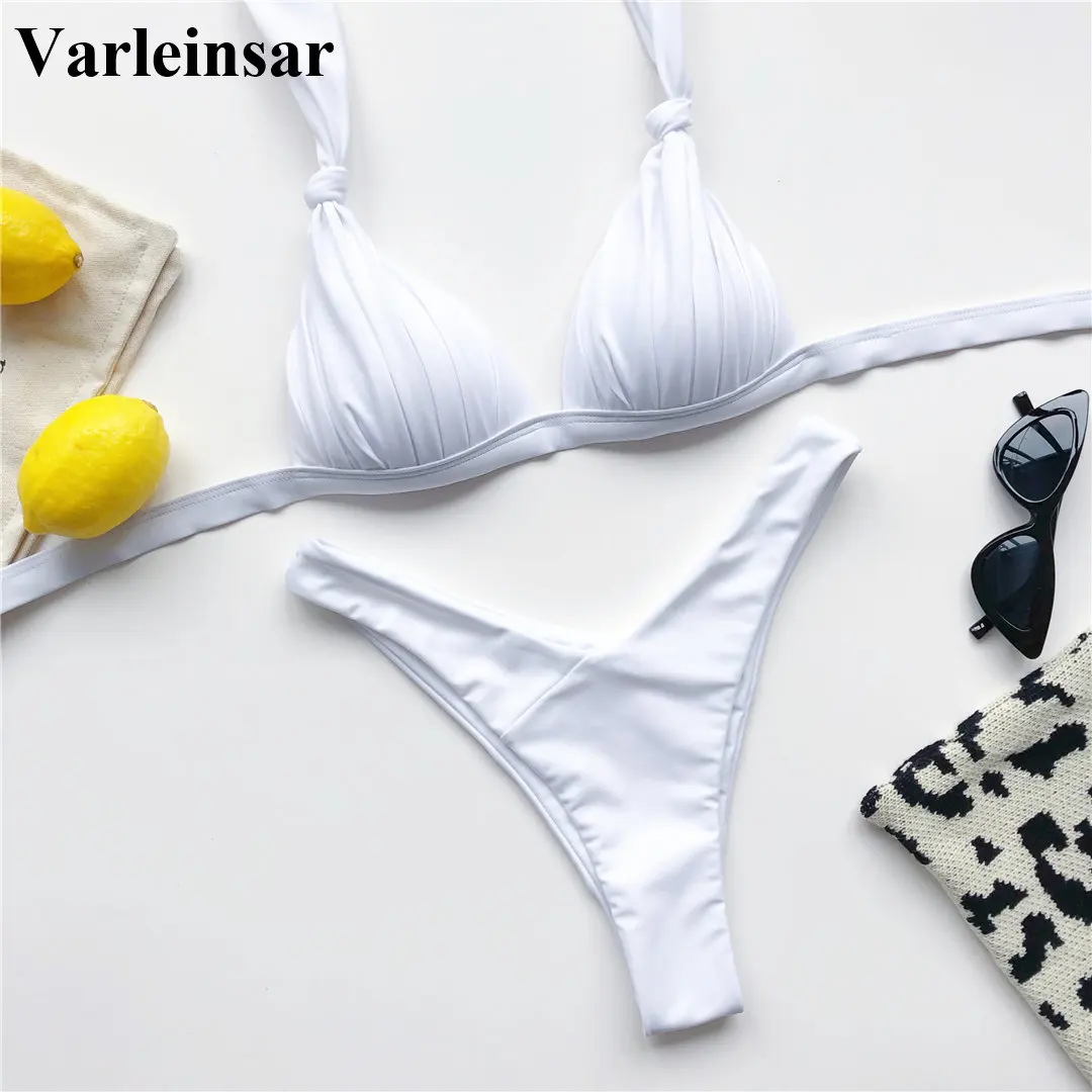 New Sexy 2020 Frilled Mid Waist Bikini Women Swimwear Female Swimsuit Two-pieces set Bather Bathing Suit Swim Lady V2149 | Женская