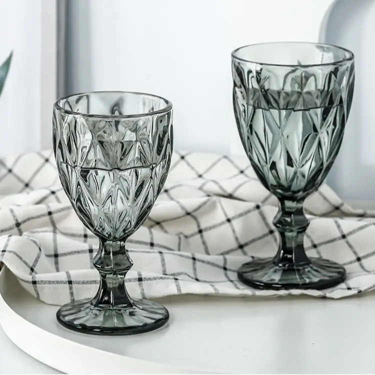 300 мл цветной бокал винный для воды прессованный прозрачный синий розовый серый