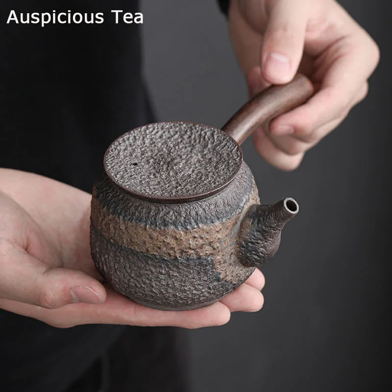 

Ancient Early Roast Blackwood Side Handle Pot Ceramic Kung Fu Teapot Gilding Iron Glaze Teapot Japanese Style Single Teapot