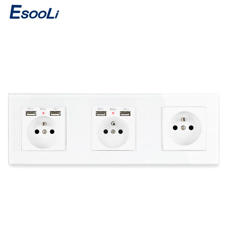 Настенная розетка Esooli с двумя USB-портами 3 клавиши 258 х86 мм | Обустройство дома