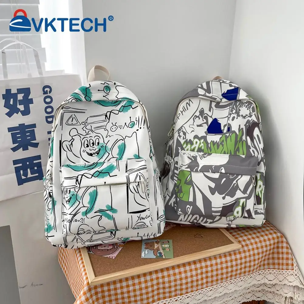 

Women Fashion Oxford Cloth Cartoon Graffiti Printing Backpack Student School Preppy Style Casual Large Capacity Handbag Knapsack