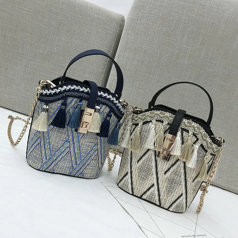 Сумка для хранения Женская модная новая соломенная плетеная Сумка-ведро