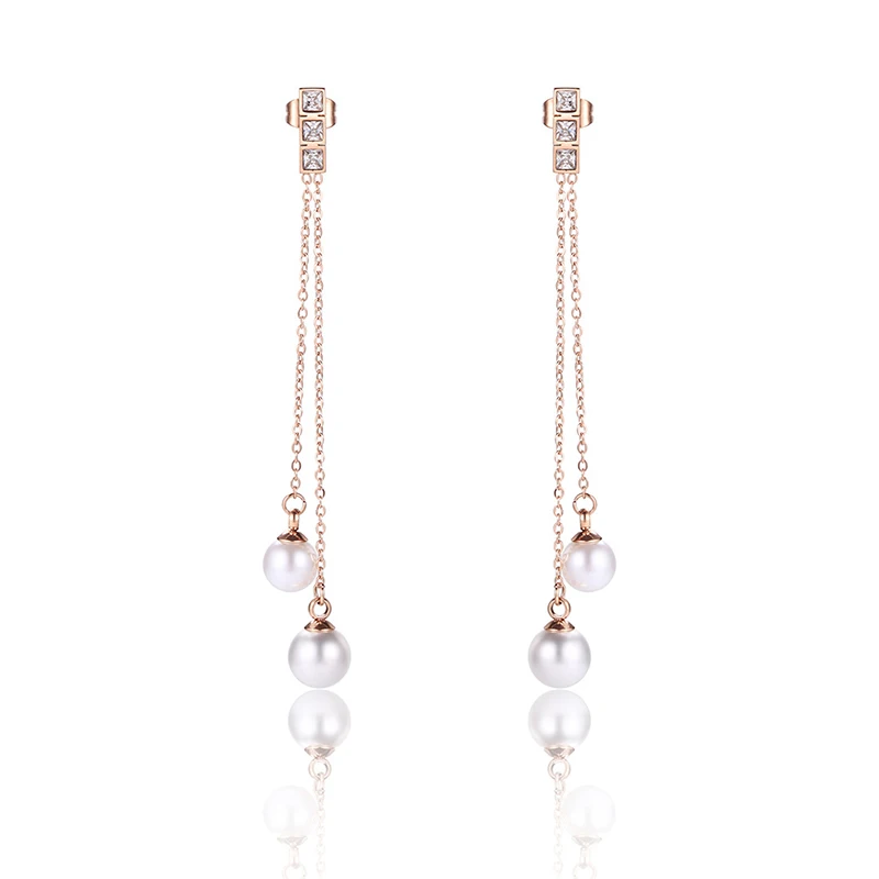 Длинные серьги с жемчугом из розового золота цветами и бахромой для женщин