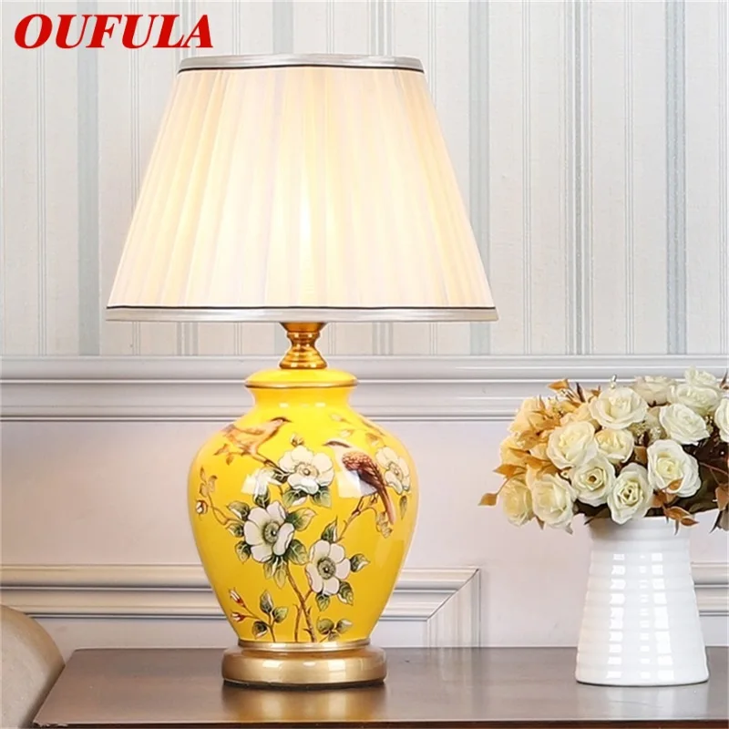 

OUFULA Ceramic Table Lamps Copper Modern Luxury Pattern Desk Light LED Besjdes For Home Bedroom