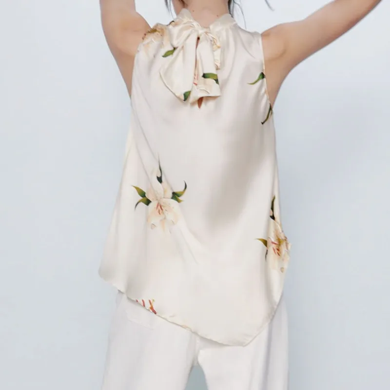 Элегантная атласная летняя блузка для женщин 2020 водолазка асимметричный подол